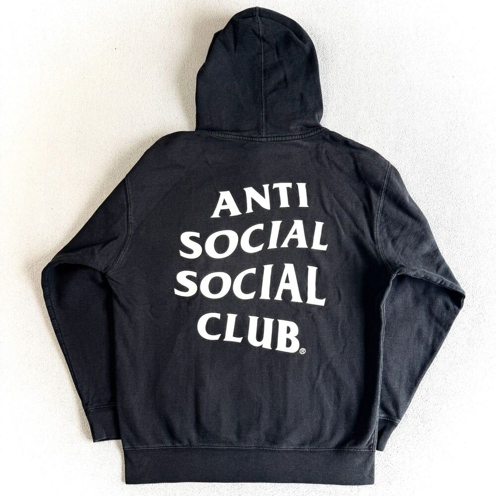 Anti Social Social Club Hoodie Size L Mens Black Made in USA Back Big Logo